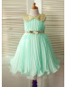 Peter Pan Gold Sequin Collar Mint Green Pleated Chiffon Flower Girl Dress